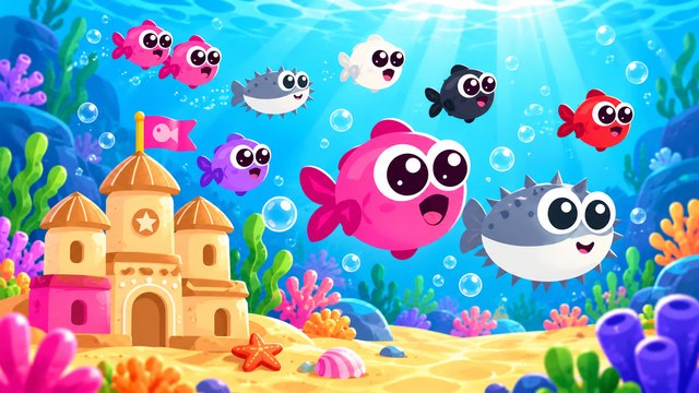 Colorful fish swimming around an underwater castle