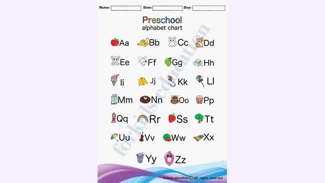 Preview of Pre-School Alphabet Chart Free Printable