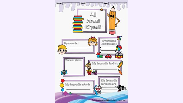 Preview of All About Myself English Writing Worksheet | Free PDF Printable