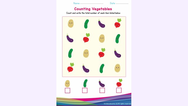 Preview of Count the Numbers Worksheet: Vegetable Version