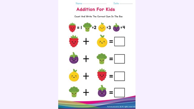 Preview of Free Online Kindergarten Addition Worksheets