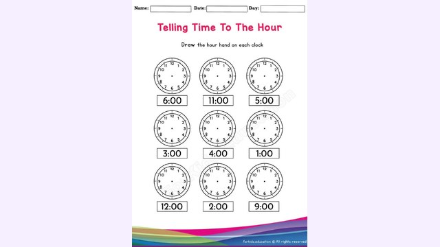 Preview of Tell Time To The Hour Worksheet