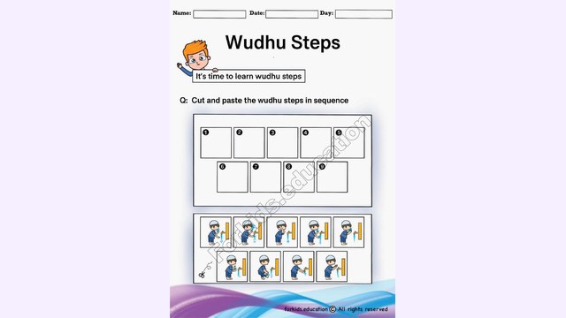 Preview of Wudu Steps Ordering Cut and Paste Free Printable
