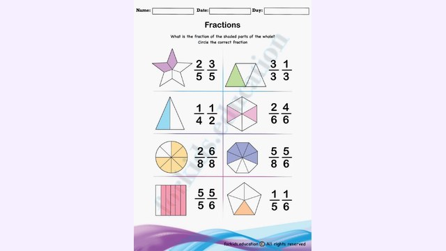 Preview of Fraction Worksheets For Kindergarten