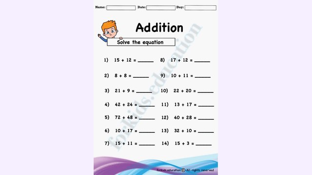 Preview of Addition Worksheet For Grade One | Free & Printable