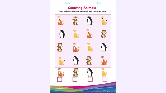 Preview of Count the Numbers Worksheet: Animal Version